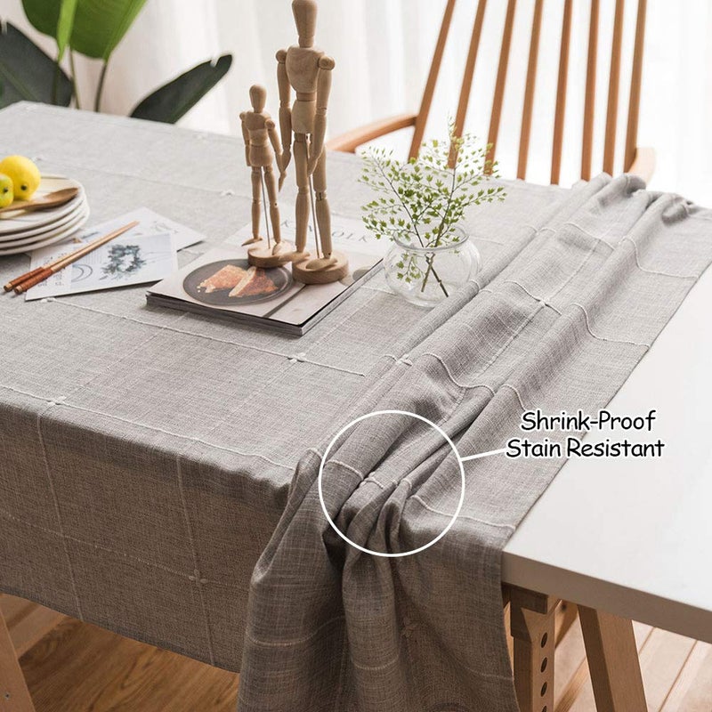 ColorBird Solid Embroidery Lattice Tablecloth Cotton Linen Dust-Proof Checkered Table Cover for Kitchen Dinning Tabletop Decoration (Rectangle/Oblong, 52 x 102 Inch, Grey) - Image 2